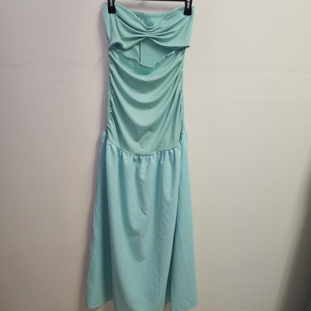 Seafoam Green Strapless Bandeau Maxi Dress‎ With Cut Out Size L